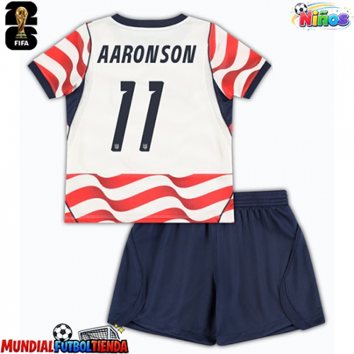 Camiseta Estados Unidos Brenden Aaronson #11 Primera Equipación Replica Mundial 2026 para niños mangas cortas (+ Pantalones cortos)